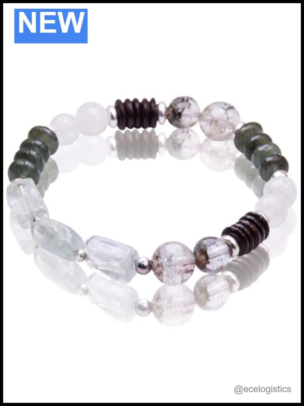 Handmade Moss Agate Prasiolite Green Phantom Quartz Stretch Bracelet 7in